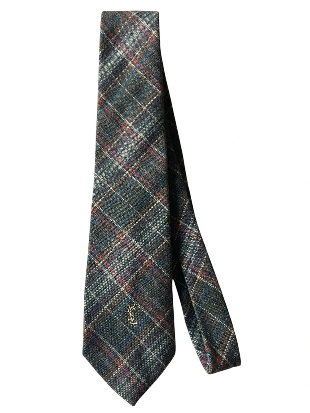 Yves Saint Laurent Plaid Wool Tie with Multicolor Accents